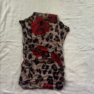 Red Rose Leopard Print Mesh Sleeveless Top
